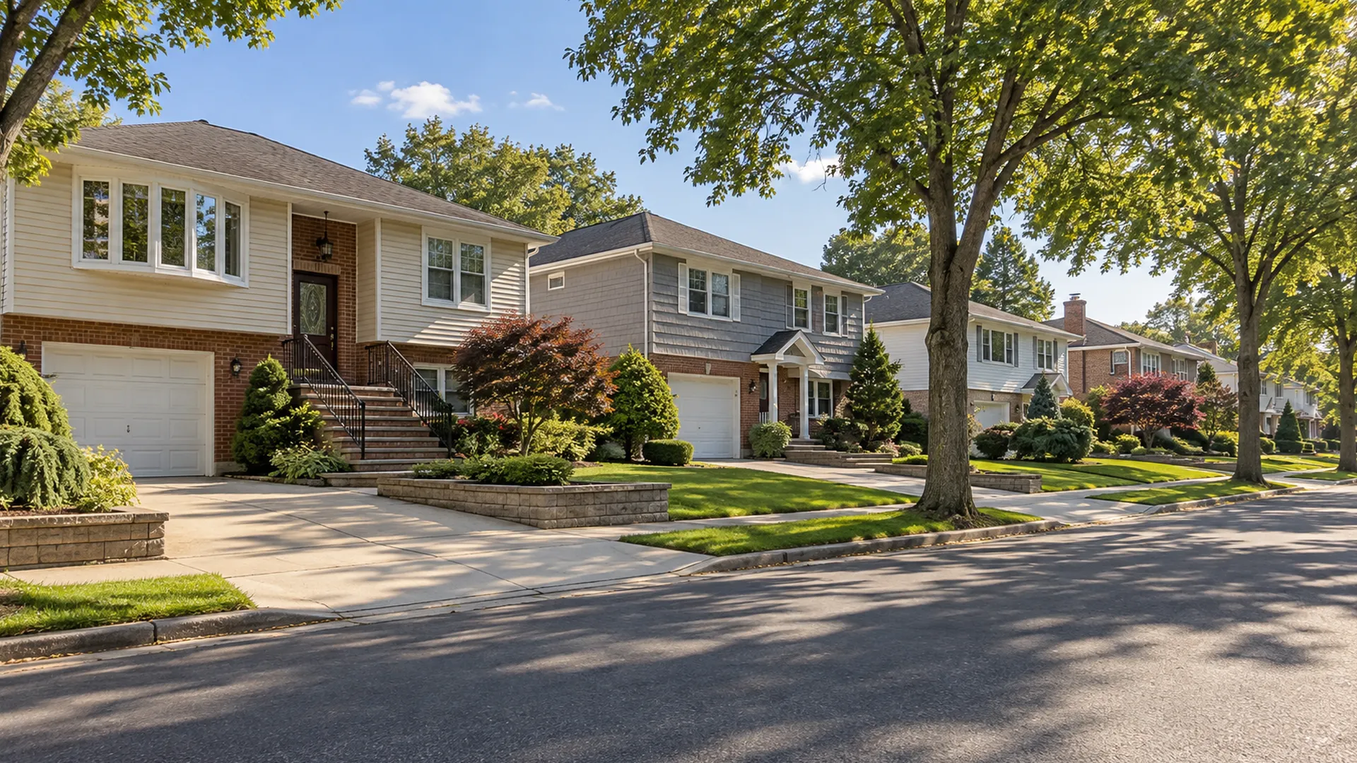 A Staten Island street of split-level houses
